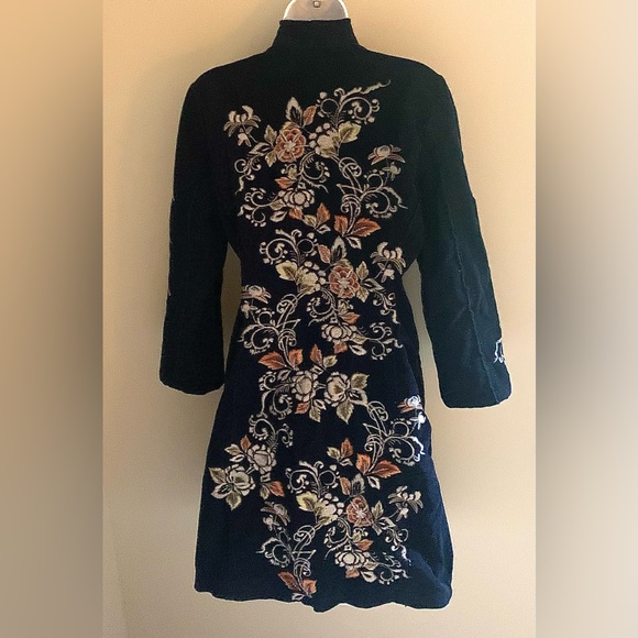 Johnny Was Navy Embroidered Corduroy Coat - Picture 4 of 12